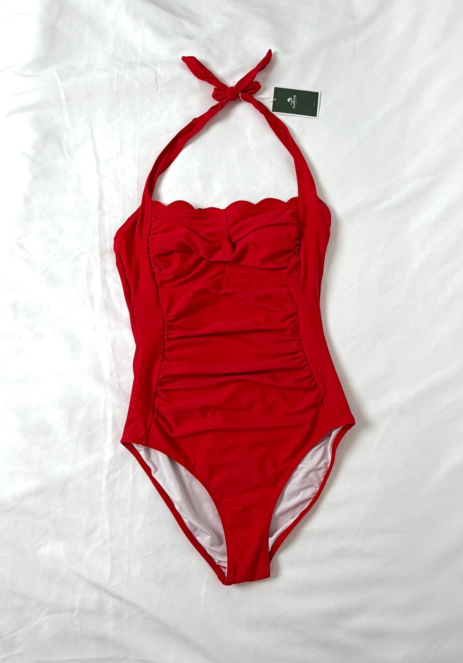 Eomenie Red One Piece Swimsuit Women's Small Ruched Halter Tummy Control NWT